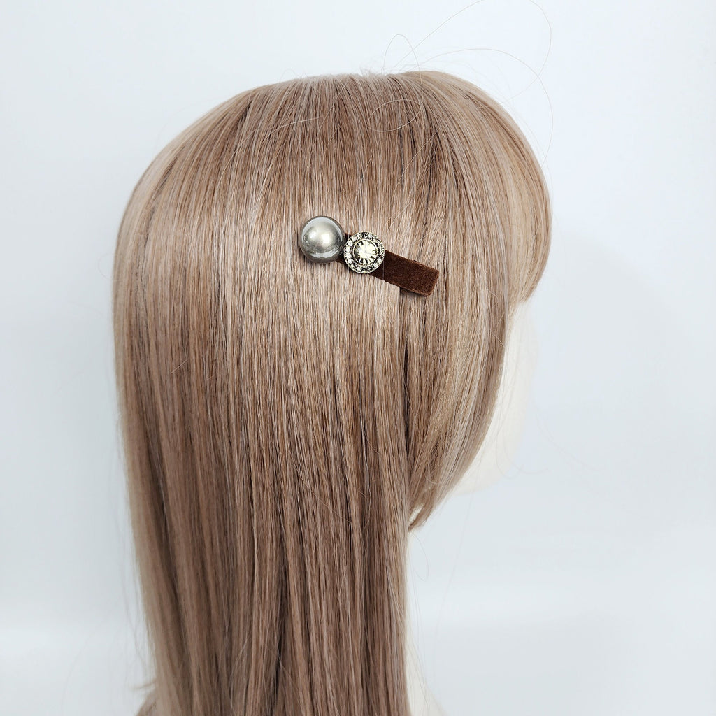 Velvet Pearl Cubic Side Clip Straight Mini Hair Claw Clip (2.0 Inch) / Alligator Hair Clip for Woman / French Barrette for Girls
