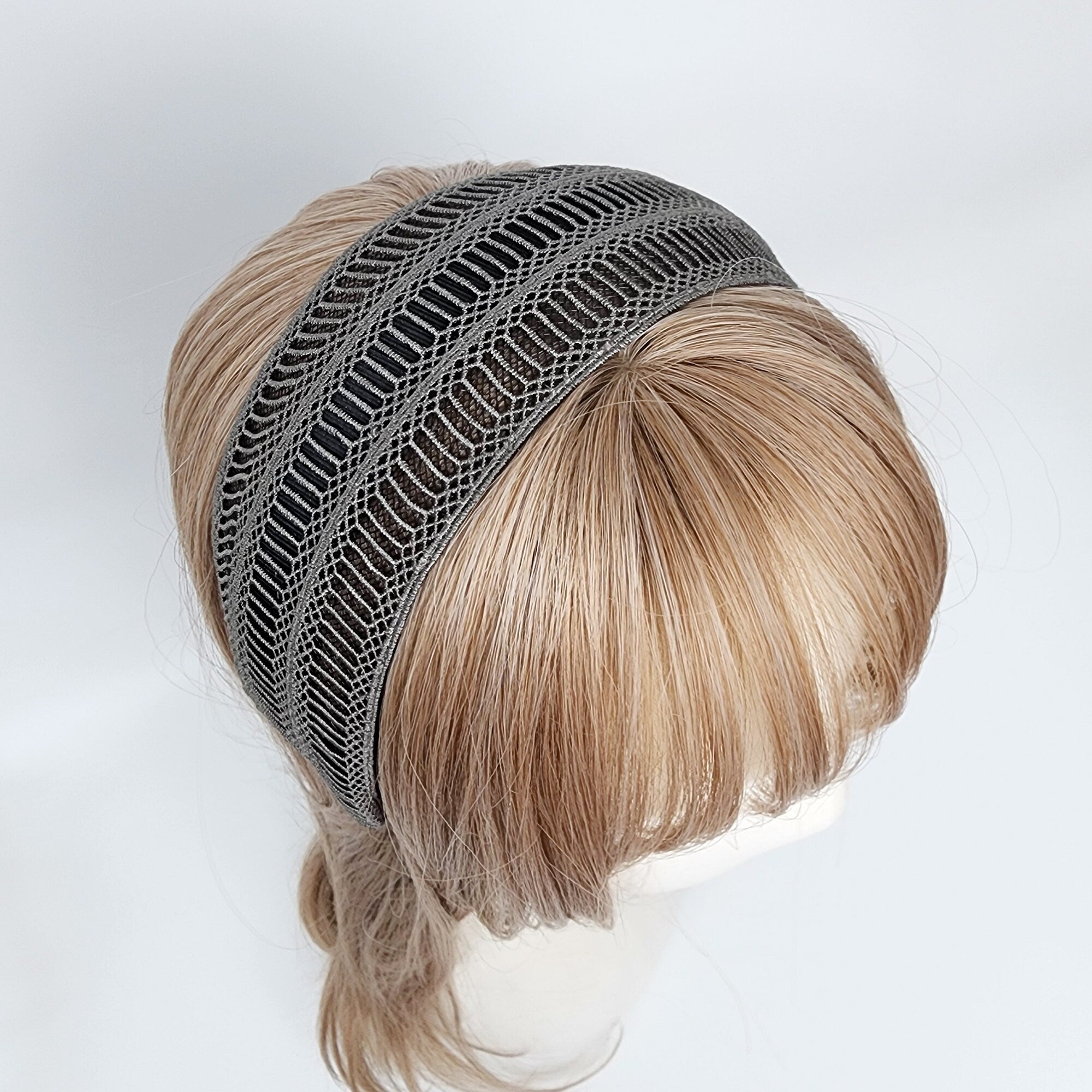 Handmade Kelly Diagonal Embroidery Lace Fabric Wide Headband (2.5 Inch) / Simple Hair Turban / Hair Bandana for Woman