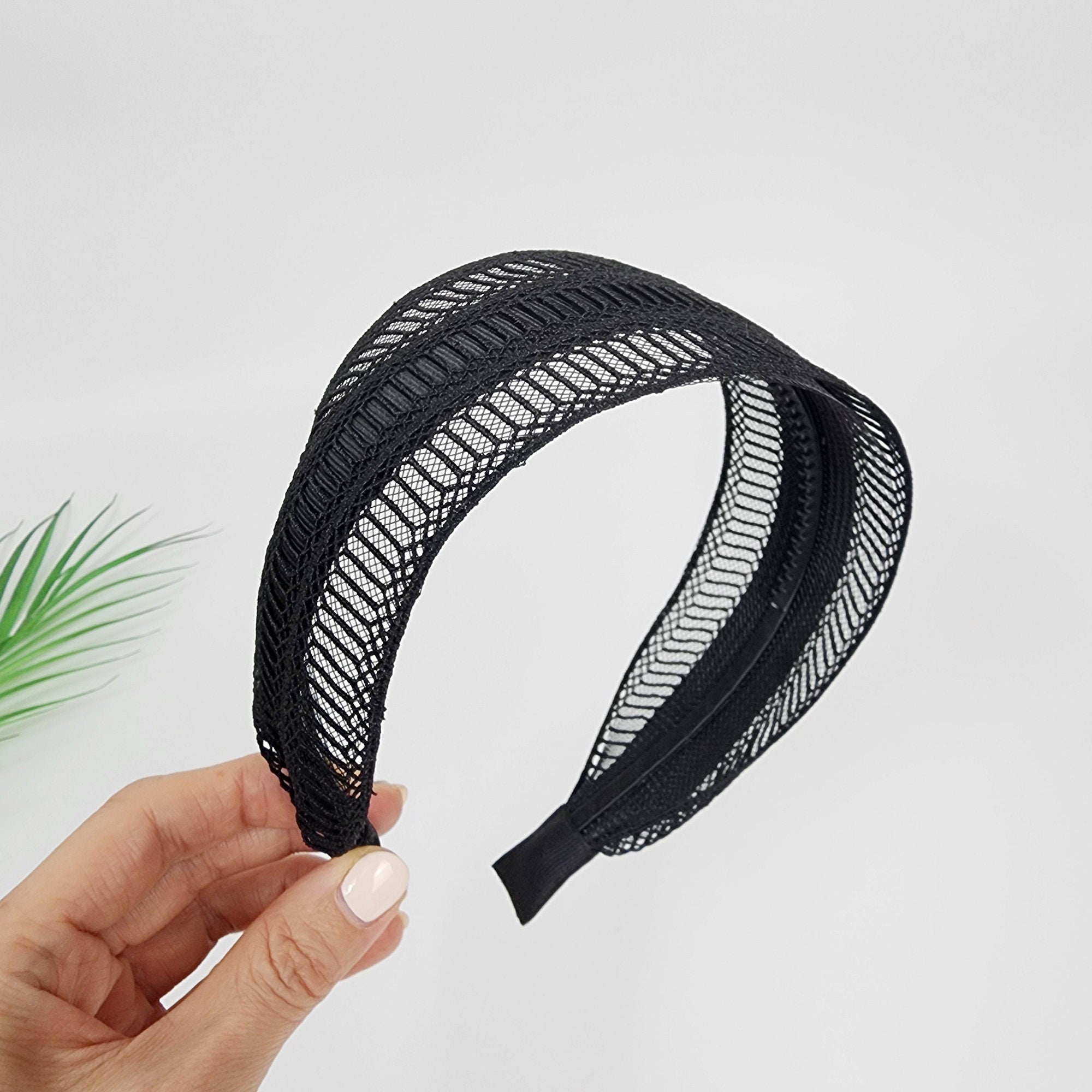 Handmade Kelly Diagonal Embroidery Lace Fabric Wide Headband (2.5 Inch) / Simple Hair Turban / Hair Bandana for Woman