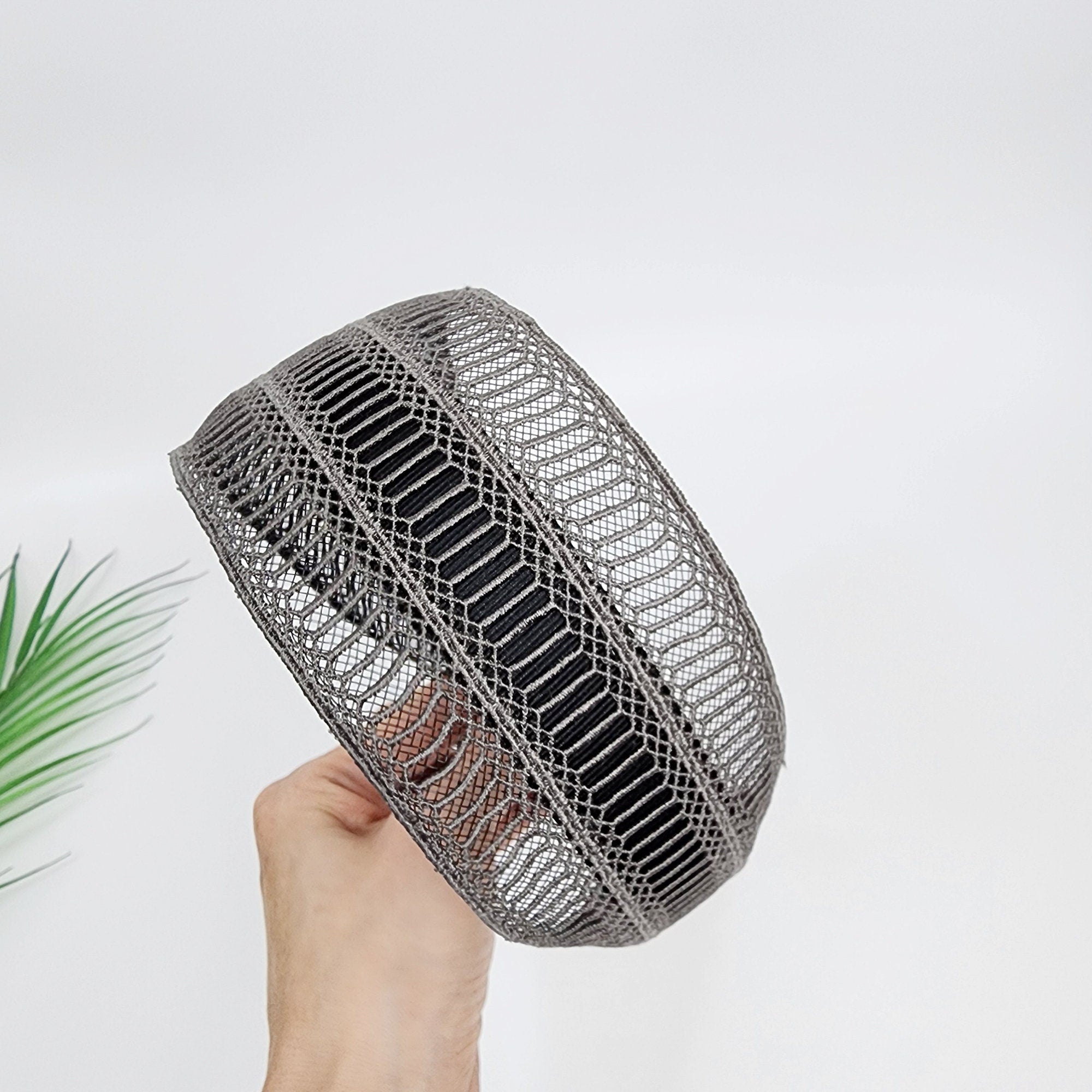 Handmade Kelly Diagonal Embroidery Lace Fabric Wide Headband (2.5 Inch) / Simple Hair Turban / Hair Bandana for Woman