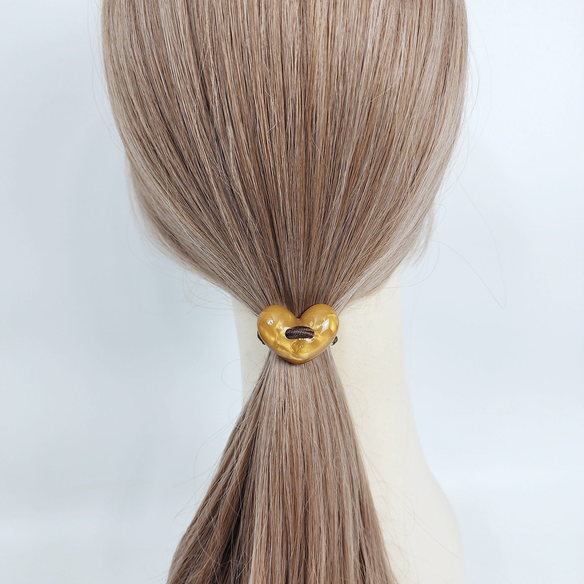 Velvet Aurora Convex Heart Stitch Elastic Hair Tie (1.3 Inch) / Simple Cute Ponytail Holder / Hair Accessory for Woman / French Hair Tie