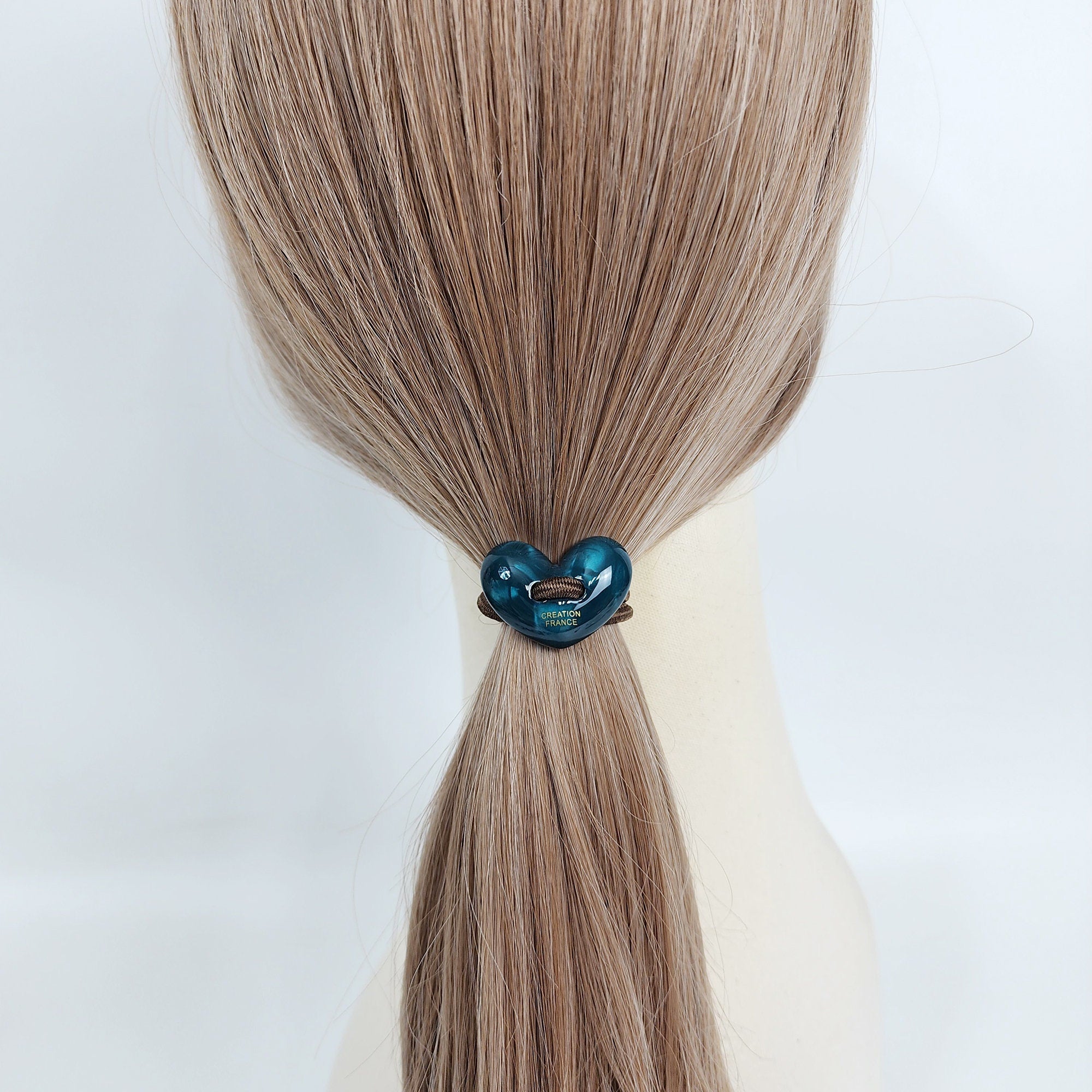 Velvet Aurora Convex Heart Stitch Elastic Hair Tie (1.3 Inch) / Simple Cute Ponytail Holder / Hair Accessory for Woman / French Hair Tie