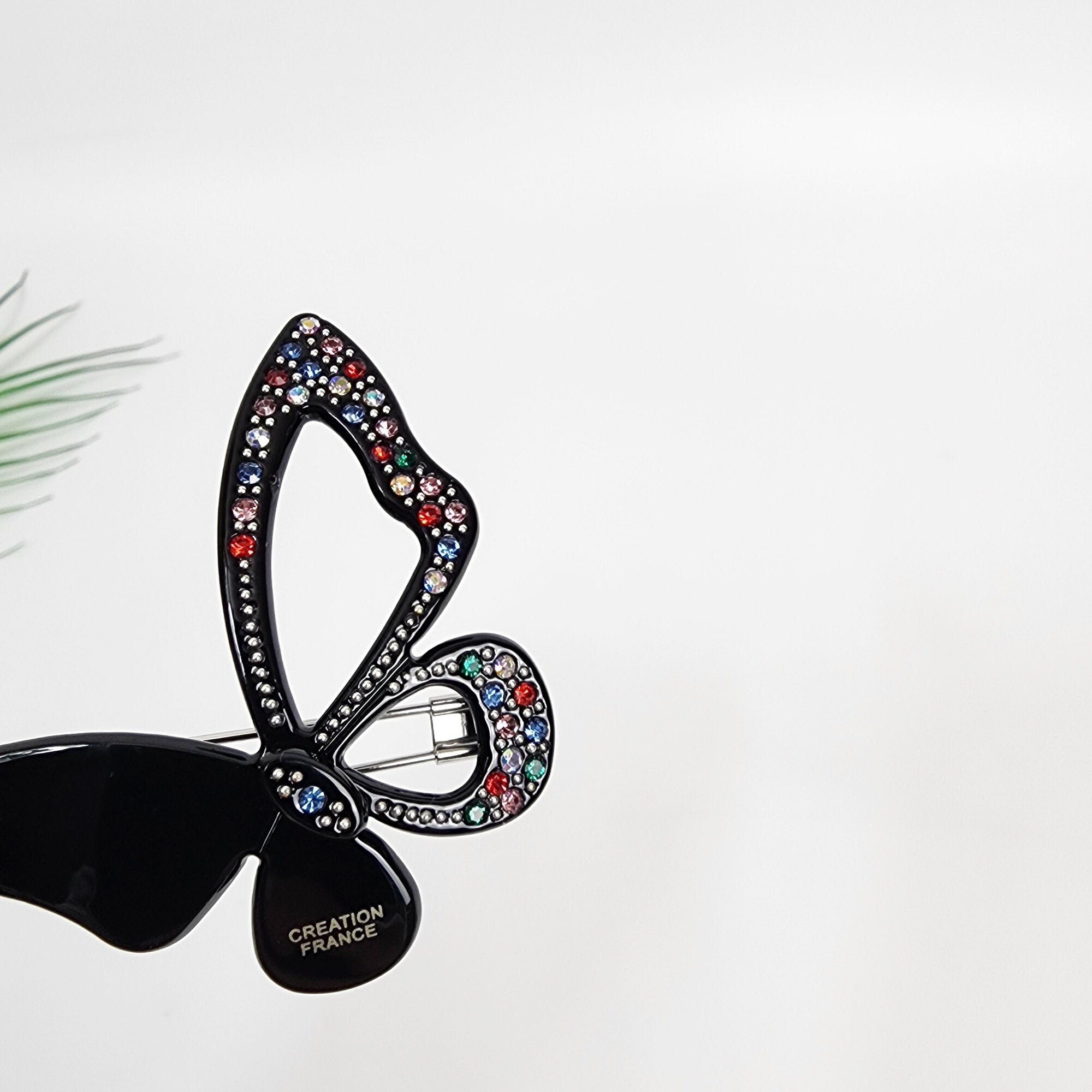 Pure Color Cubic Stone Butterfly Manual Snap Clip Bobby Pin (2.2 Inch) / Vintage French Hair Pin / Bow Barrette for Thin Hair