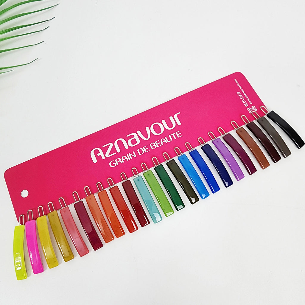 Ultra mini rectangular cellulose acetate hair slide in vivid blue. Small straight bobby pin style clip for side bangs, minimalist hair accessory for thin hair.