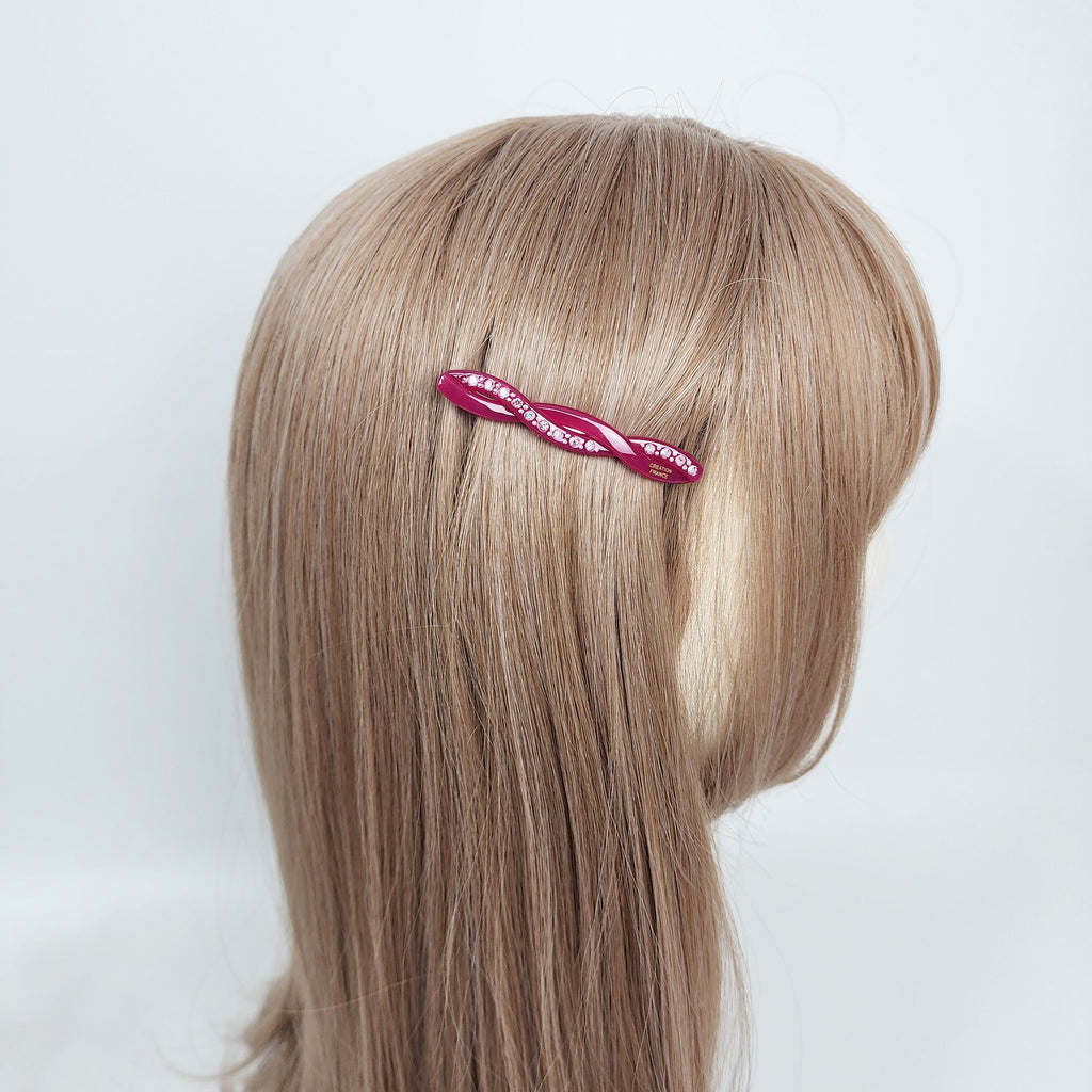Pure Twisted Cubic Line Hair Barrette (2.6 Inch) / Cute French Hair Pin / Automatic Hair Clip