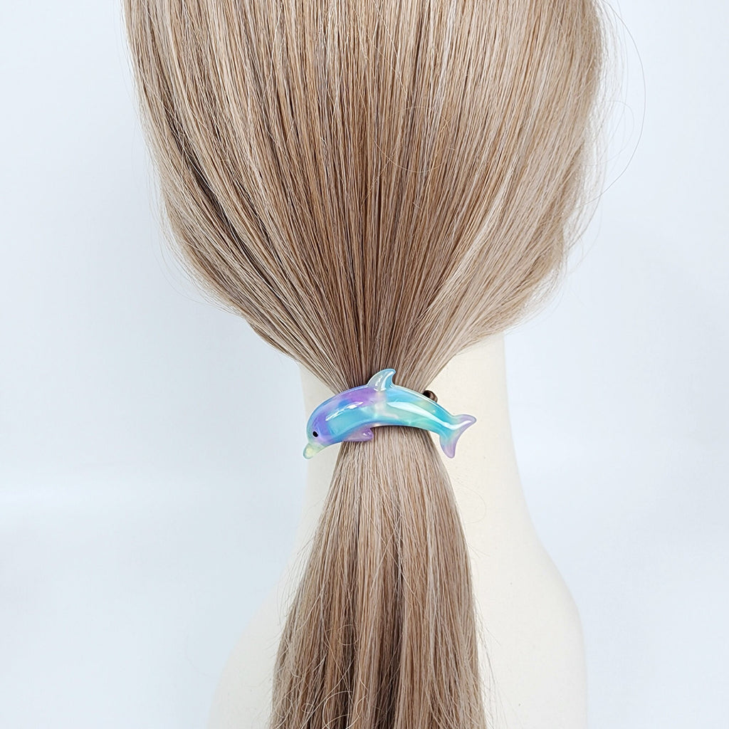 Flying Dolphin Ponytail Elastic Hair Tie (2.2 Inch) / Simple Cute Ponytail Holder / Hair Accessory for Woman / French Hair Tie
