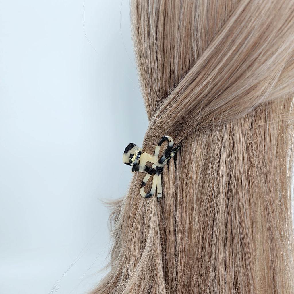 Leopard Gift Ribbon Small Point Half-Tie Hair Clip (2.4 Inch) / Cute Tortoise Shell French Hair Pin / Small Hair Clips