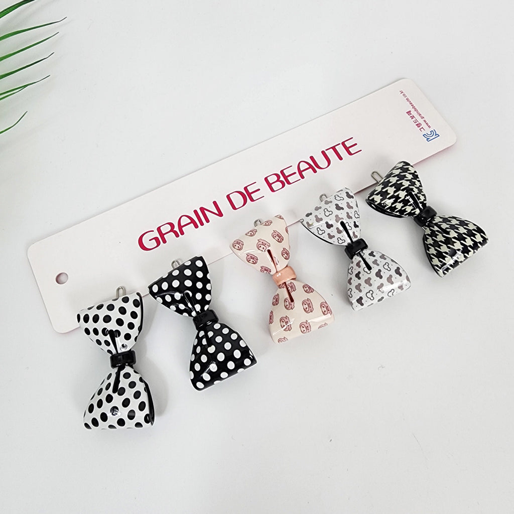 Cellulose acetate polka dot bow snap clip, 2.3 inch small hair barrette for side bangs, cute Korean hair accessory for women.