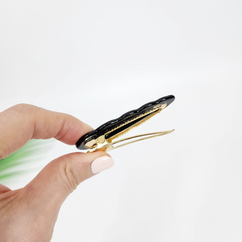 Triangle Round Frill Side Hair Clip (2.7 Inch) / Cute French Pin / Alligator Hair Clip for Woman