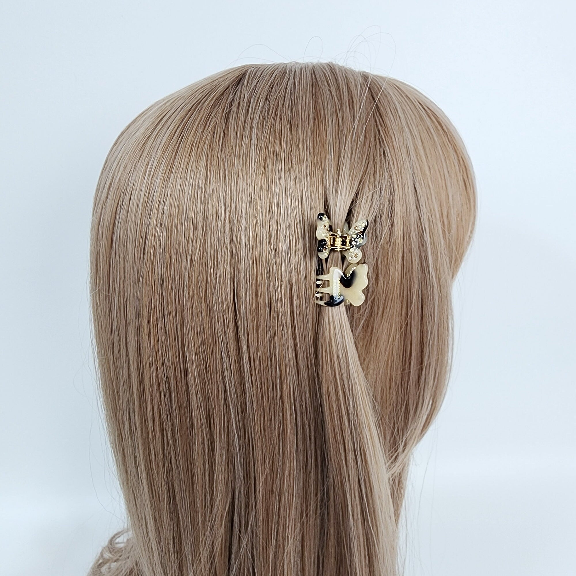 Kelsi Butterfly Point Mini Hair Claw Clip with Cubic (2 pieces in 1 set) / Cute Tortoise Shell French Hair Pin / Small Hair Clips