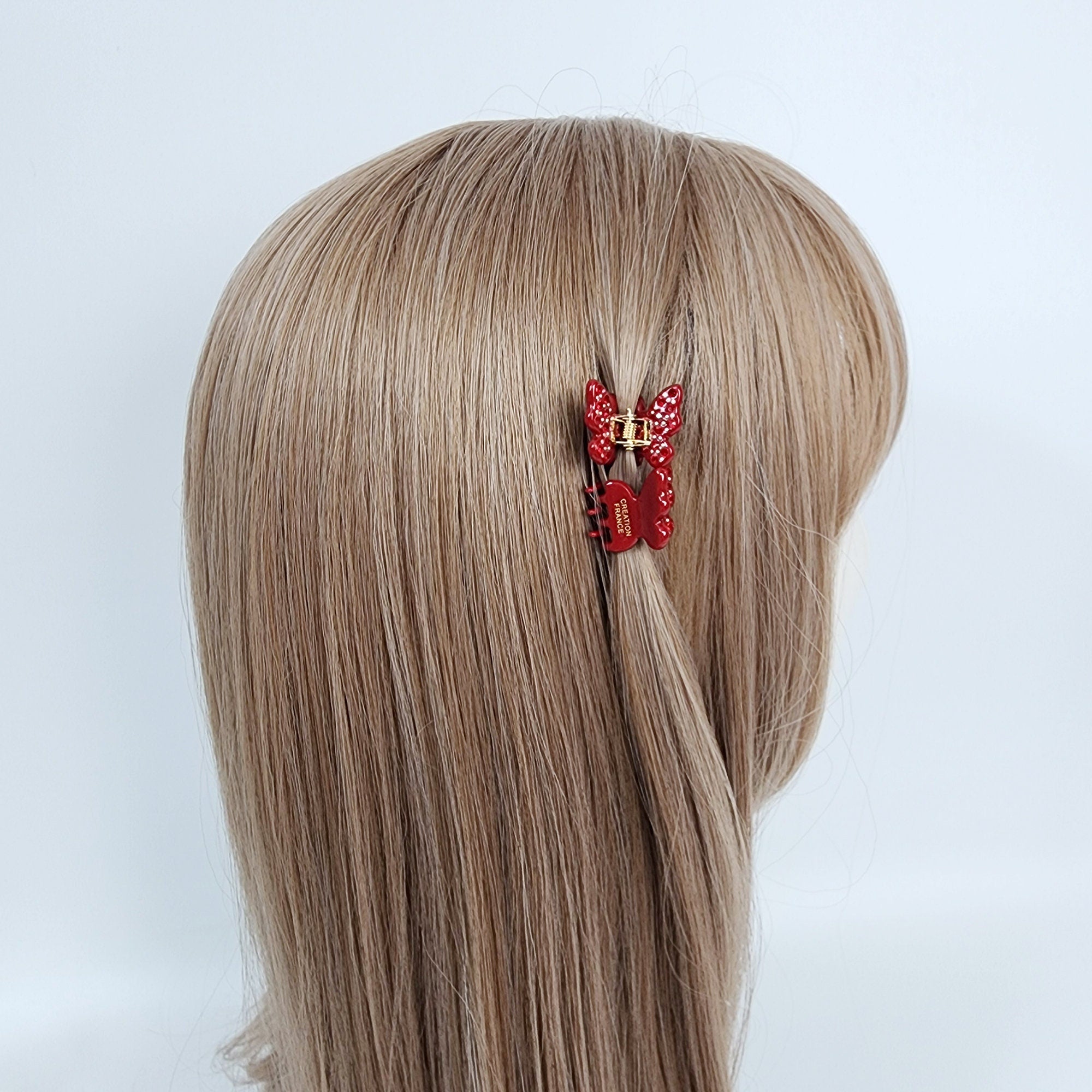 Kelsi Butterfly Point Mini Hair Claw Clip with Cubic (2 pieces in 1 set) / Cute Tortoise Shell French Hair Pin / Small Hair Clips