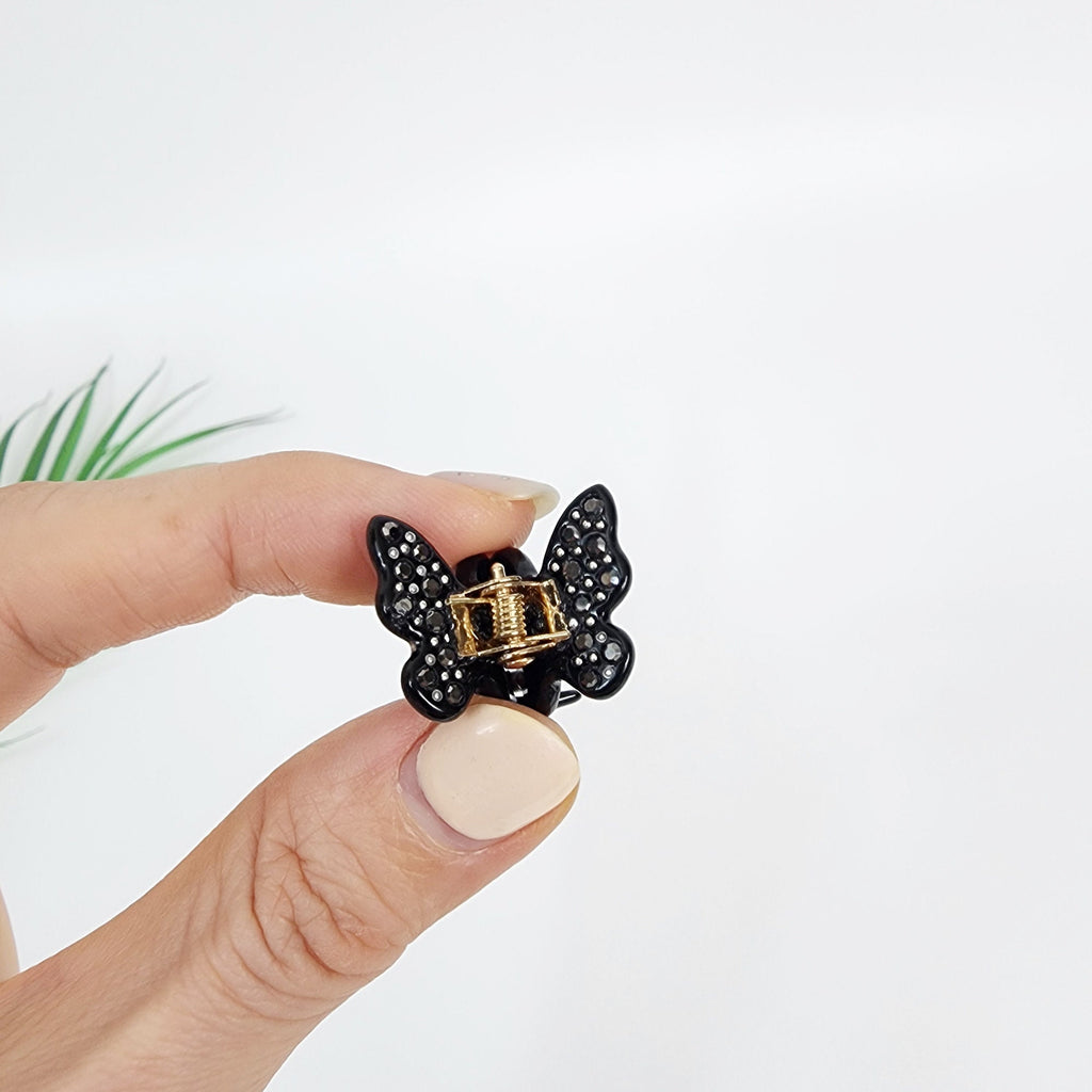 Kelsi Butterfly Point Mini Hair Claw Clip with Cubic (2 pieces in 1 set) / Cute Tortoise Shell French Hair Pin / Small Hair Clips