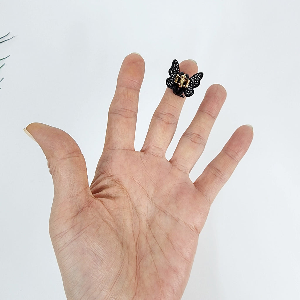 Kelsi Butterfly Point Mini Hair Claw Clip with Cubic (2 pieces in 1 set) / Cute Tortoise Shell French Hair Pin / Small Hair Clips