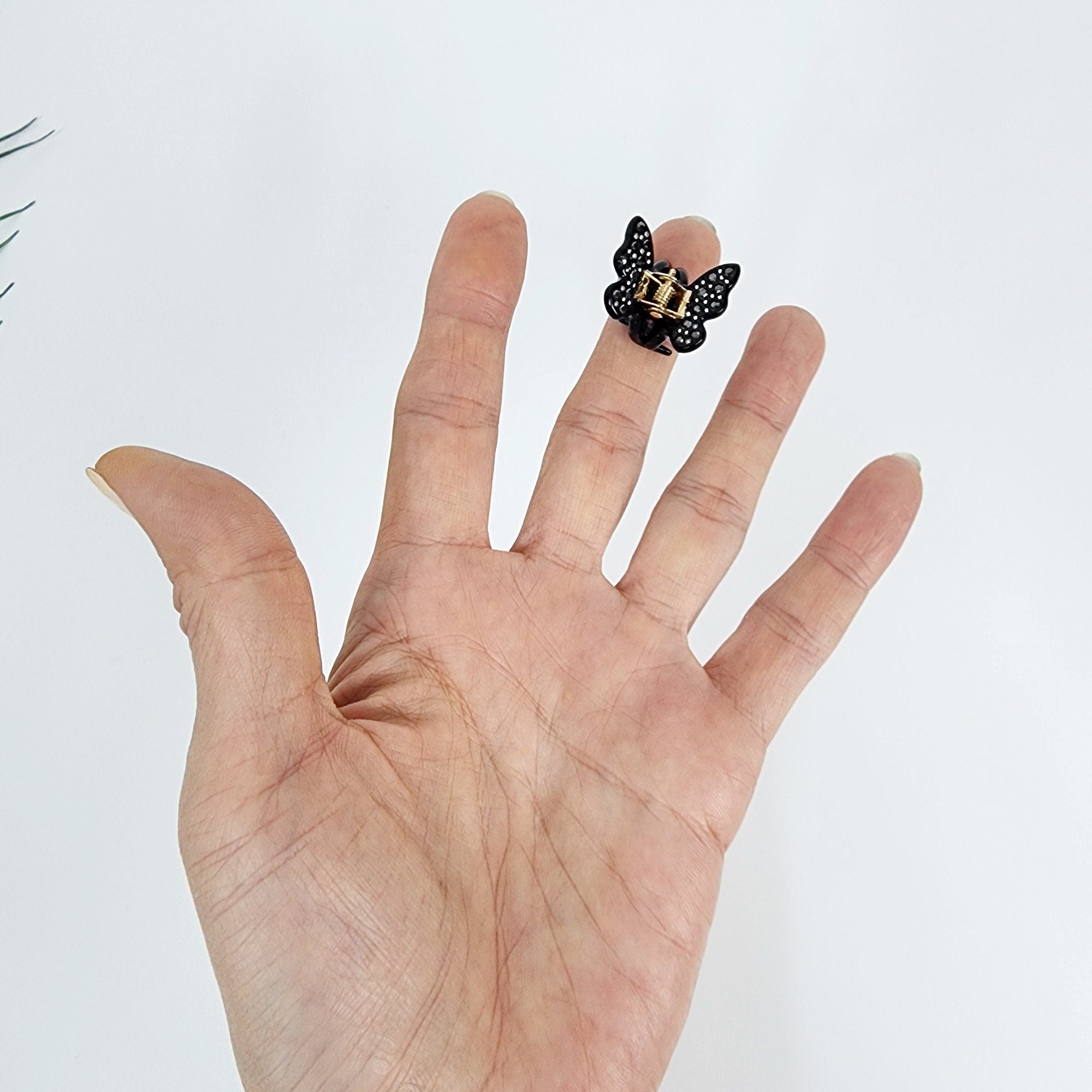 Kelsi Butterfly Point Mini Hair Claw Clip with Cubic (2 pieces in 1 set) / Cute Tortoise Shell French Hair Pin / Small Hair Clips