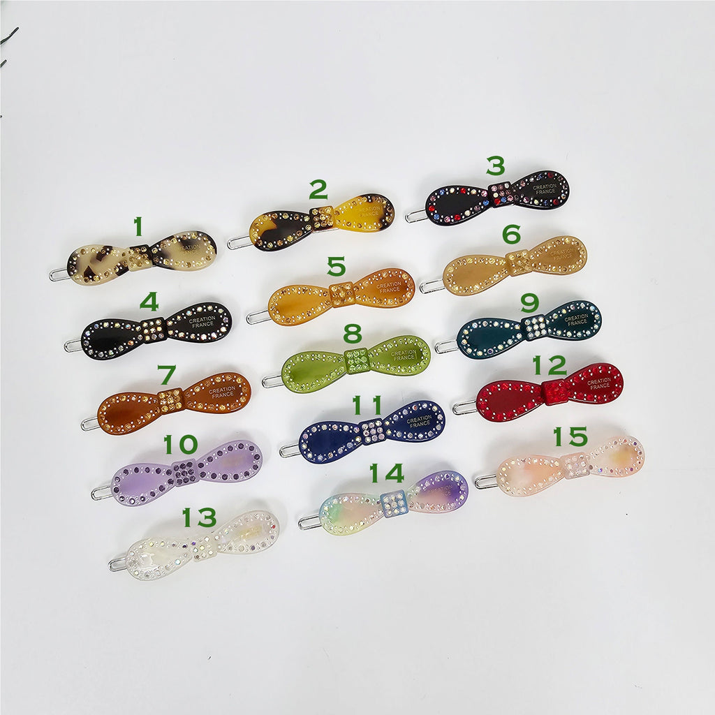 Claire Cubic Line Round Ribbon Bobby Pin (2.0 Inch) / Tortoise Marble French Hair Pin Clip / Hair Accessory for Woman / Bow Barrette
