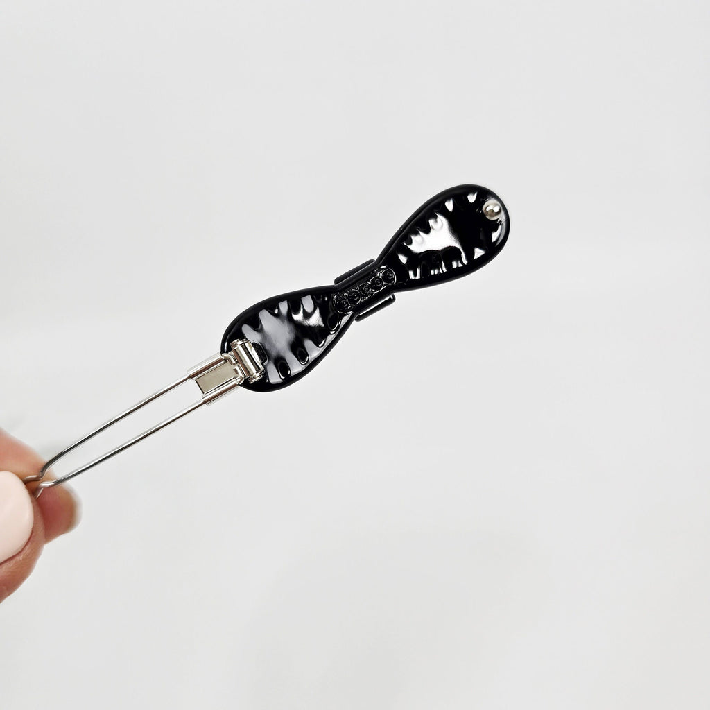 Claire Cubic Line Round Ribbon Bobby Pin (2.0 Inch) / Tortoise Marble French Hair Pin Clip / Hair Accessory for Woman / Bow Barrette