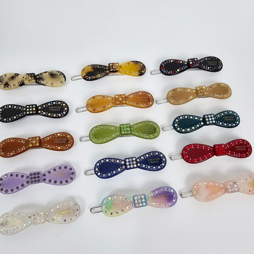 Claire Cubic Line Round Ribbon Bobby Pin (2.0 Inch) / Tortoise Marble French Hair Pin Clip / Hair Accessory for Woman / Bow Barrette