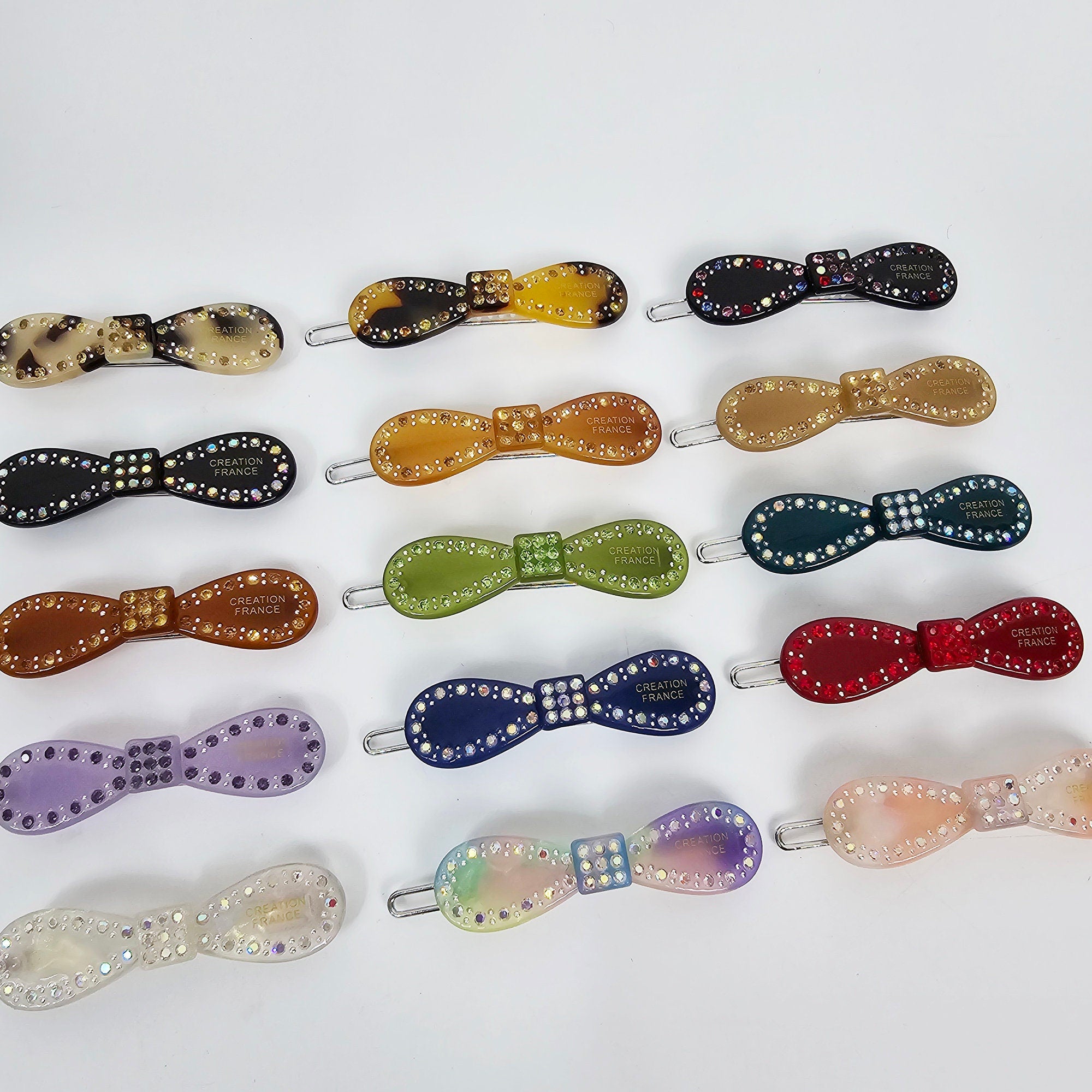 Claire Cubic Line Round Ribbon Bobby Pin (2.0 Inch) / Tortoise Marble French Hair Pin Clip / Hair Accessory for Woman / Bow Barrette