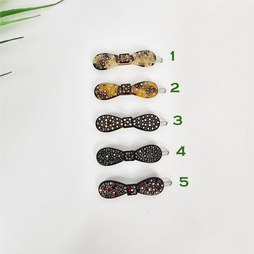 Lucid Cubic Stone Round Ribbon Bobby Pin (2.0 Inch) / Tortoise Marble French Hair Pin Clip / Hair Accessory for Woman / Bow Barrette