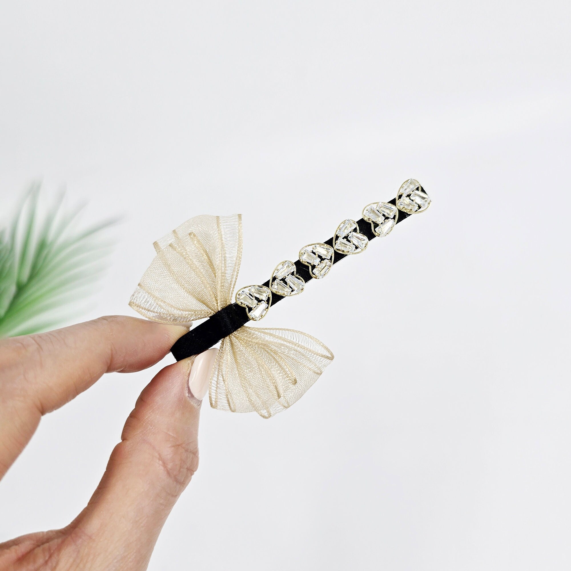 Ballerina Chiffon Ribbon Cubic Side Clip Long Hair Claw Clip (3.1 Inch) / Vivid Color Hair Pin / Alligator Hair Clip for Woman