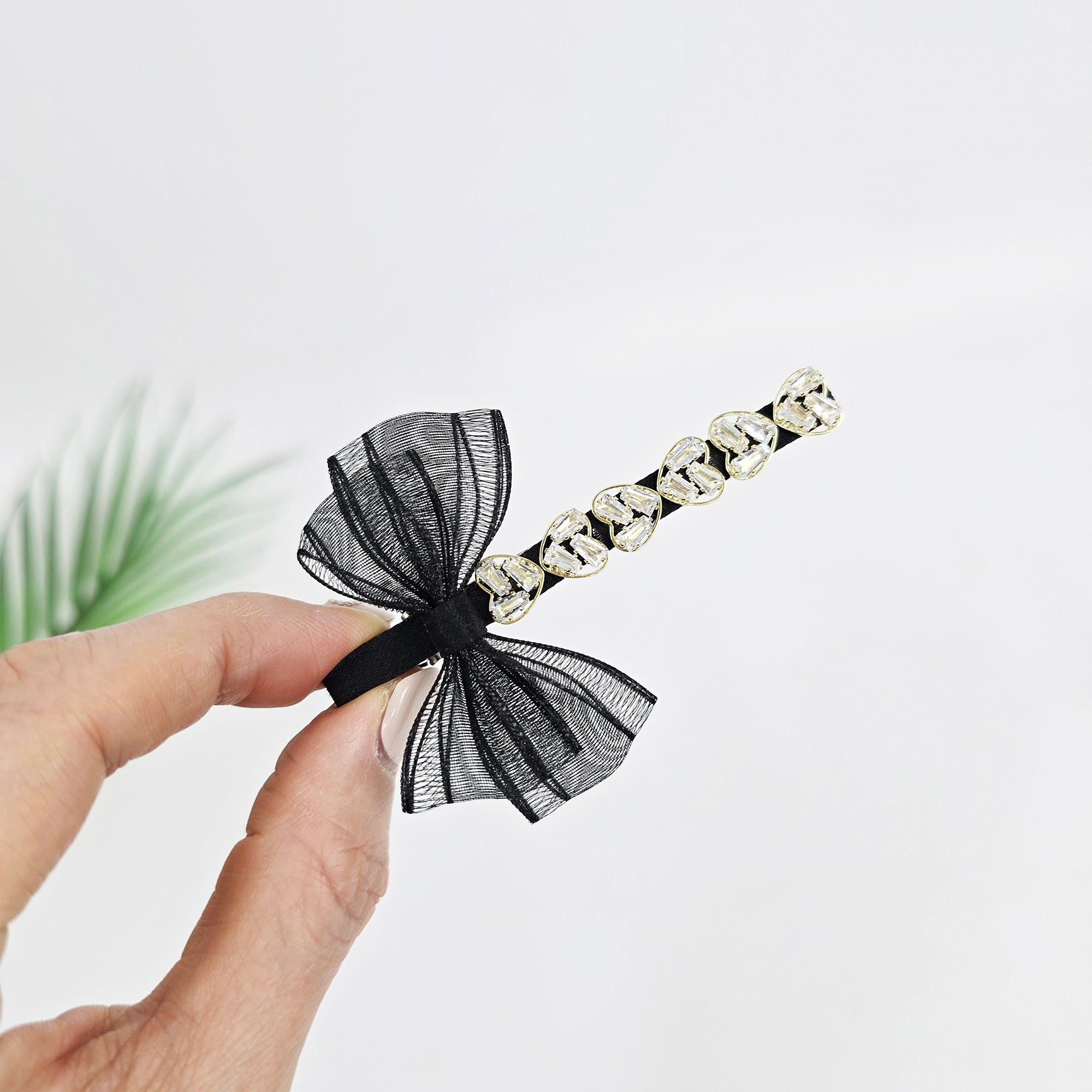 Ballerina Chiffon Ribbon Cubic Side Clip Long Hair Claw Clip (3.1 Inch) / Vivid Color Hair Pin / Alligator Hair Clip for Woman