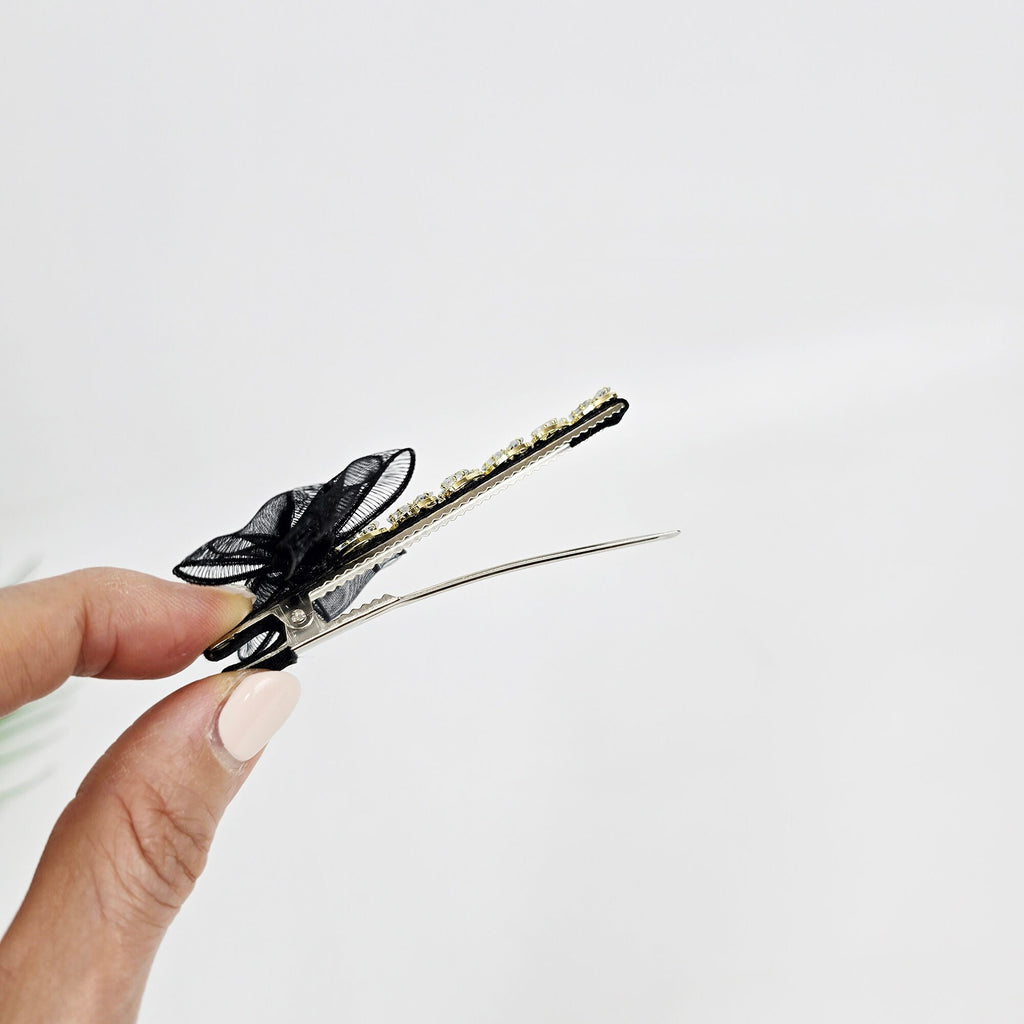 Ballerina Chiffon Ribbon Cubic Side Clip Long Hair Claw Clip (3.1 Inch) / Vivid Color Hair Pin / Alligator Hair Clip for Woman