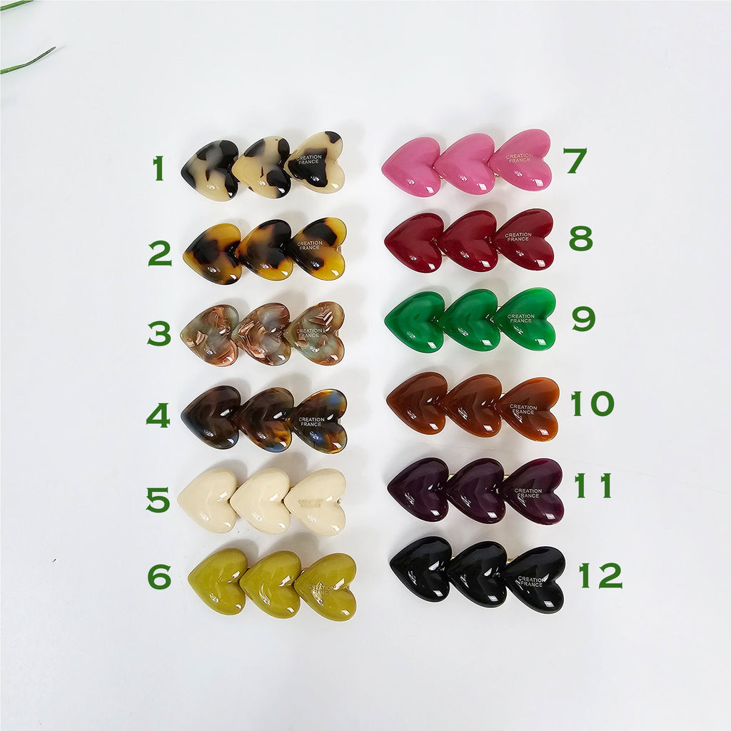 Three Hearts Clip Mini Claw Clip (2.0 Inch) / Cute Tortoise Shell French Hair Pin / Small Hair Clips