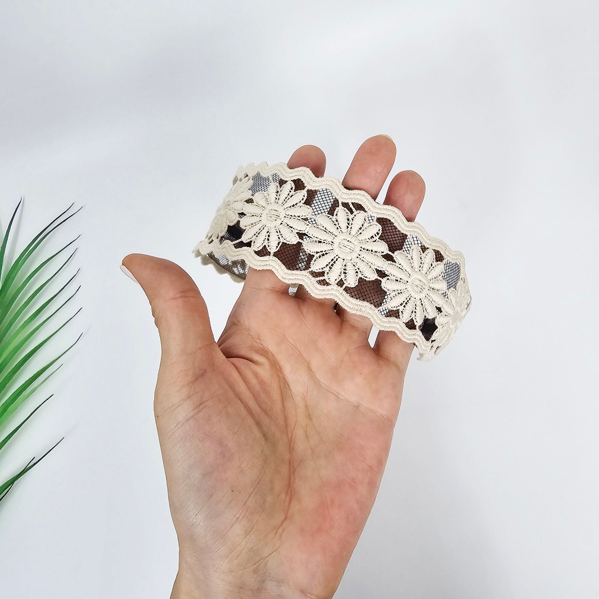 Handmade Sunflower Embroidery Lace Fabric Wide Headband (2.0 Inch) / Hair Accessories for Woman