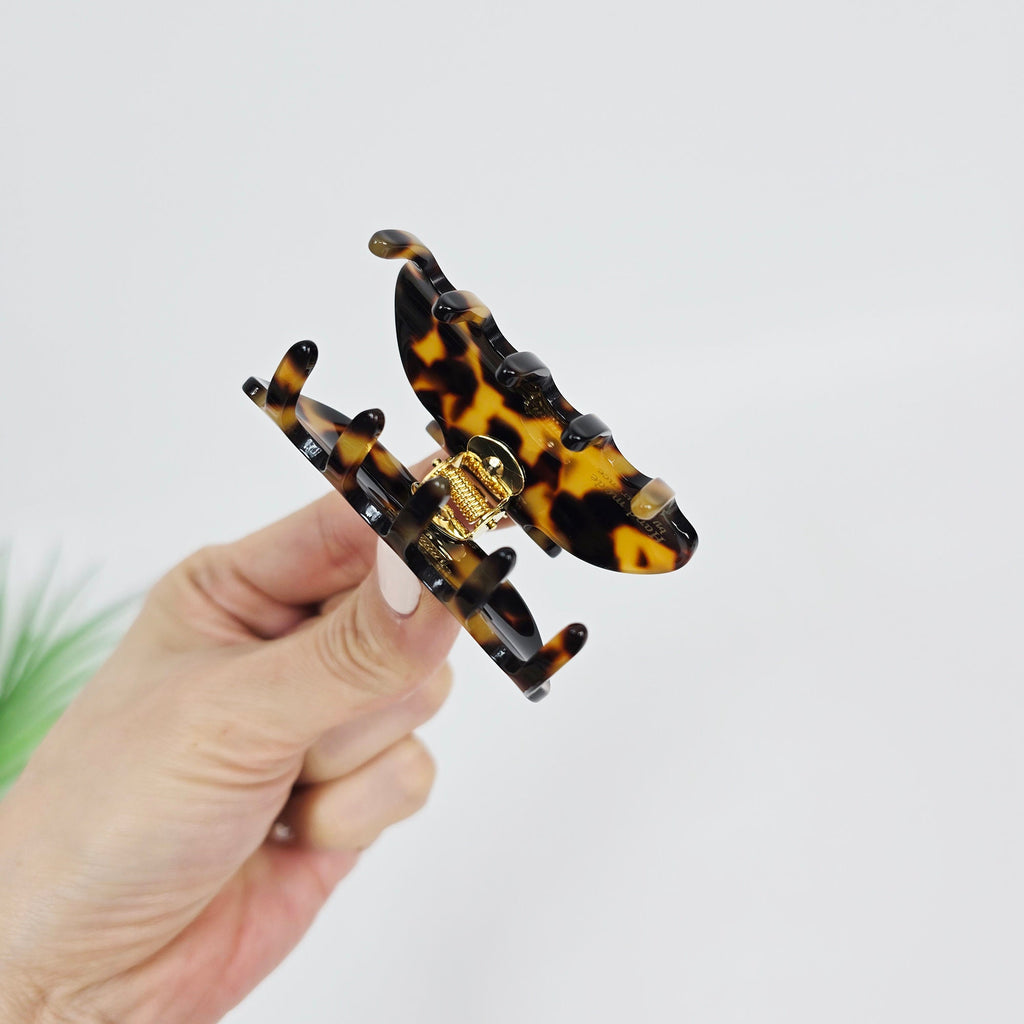 Luxurious Simple Half Moon Half-Tie Hair Claw Clip (2.4 Inch) / Tortoise Shell French Hair Claw / Hair Barrette for Woman