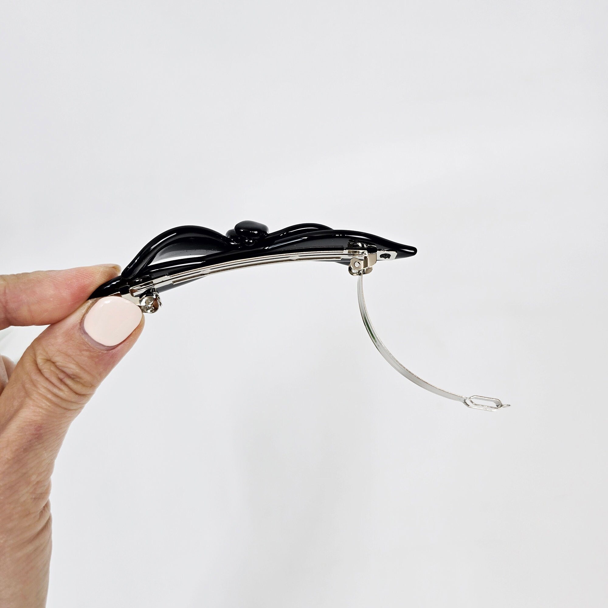 Pure Color Double Wave Ribbon Side Hair Bobby Pin (3.7 Inch) / Tortoise Shell French Hair Pin / Automatic Hair Clip