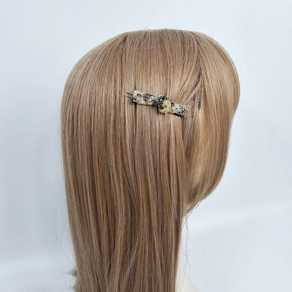 Cubic Stone Straight Knot Bobby Pin (2.0 Inch) / Tortoise Marble French Hair Pin Clip / Hair Accessory for Woman / Bow Barrette