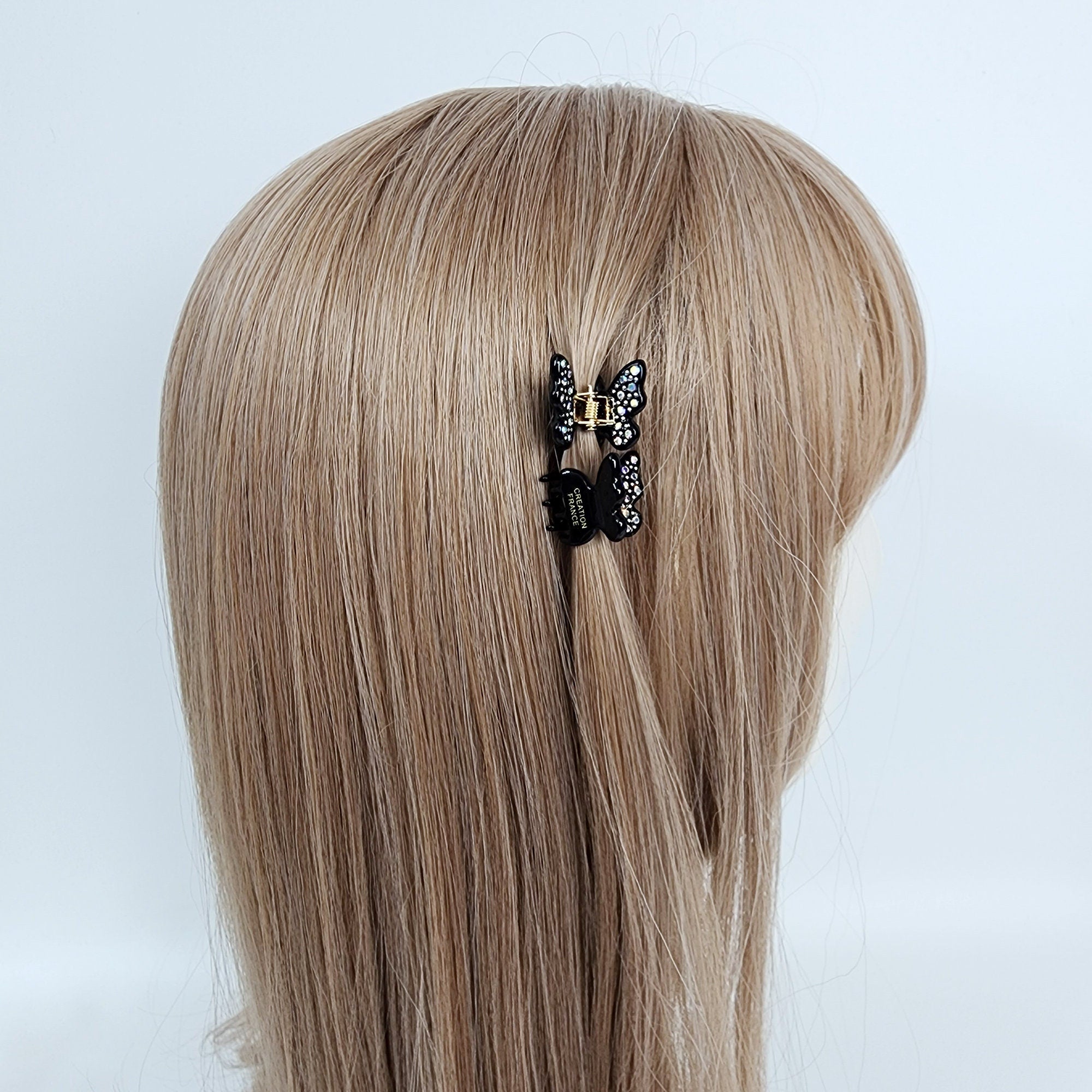 Kelsi Butterfly Point Mini Hair Claw Clip with Cubic (2 pieces in 1 set) / Cute Tortoise Shell French Hair Pin / Small Hair Clips