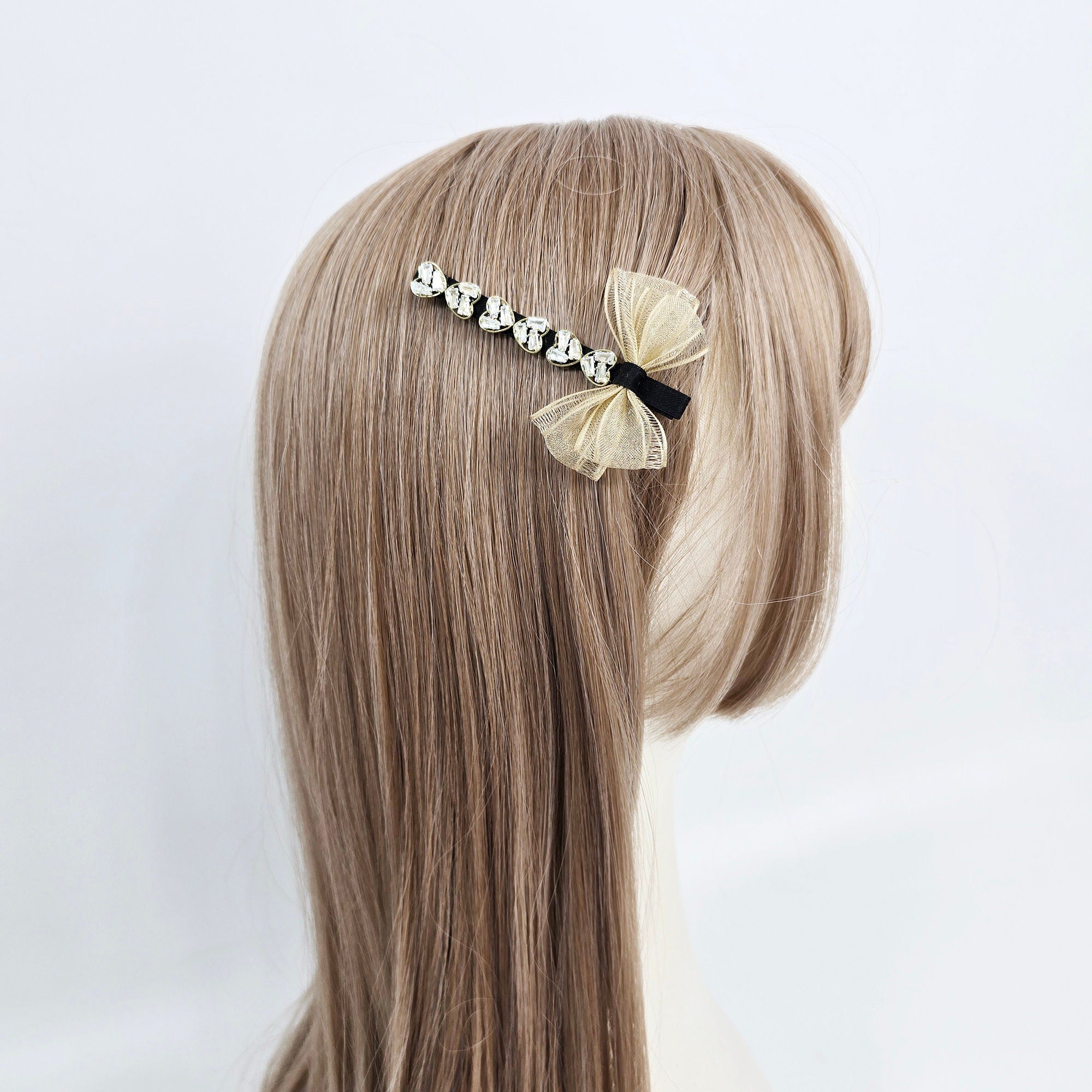 Ballerina Chiffon Ribbon Cubic Side Clip Long Hair Claw Clip (3.1 Inch) / Vivid Color Hair Pin / Alligator Hair Clip for Woman