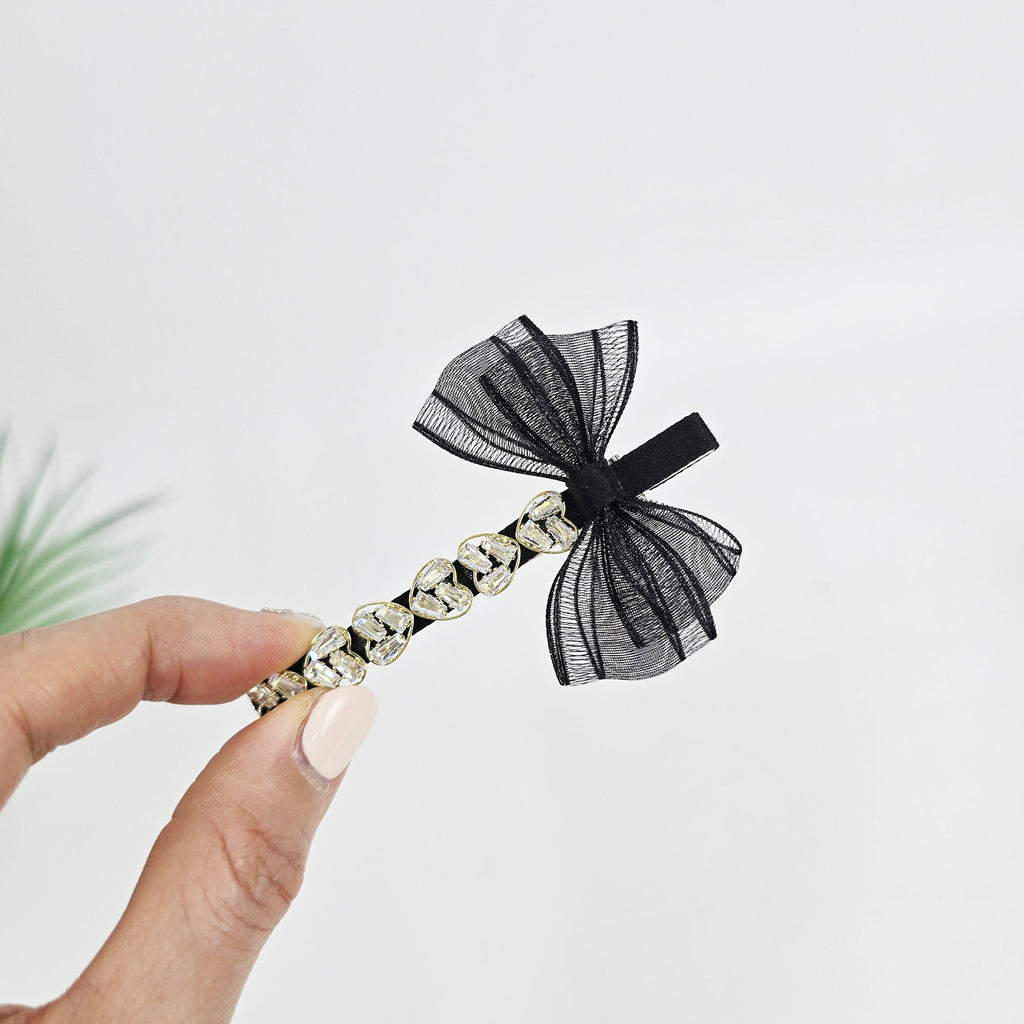 Ballerina Chiffon Ribbon Cubic Side Clip Long Hair Claw Clip (3.1 Inch) / Vivid Color Hair Pin / Alligator Hair Clip for Woman