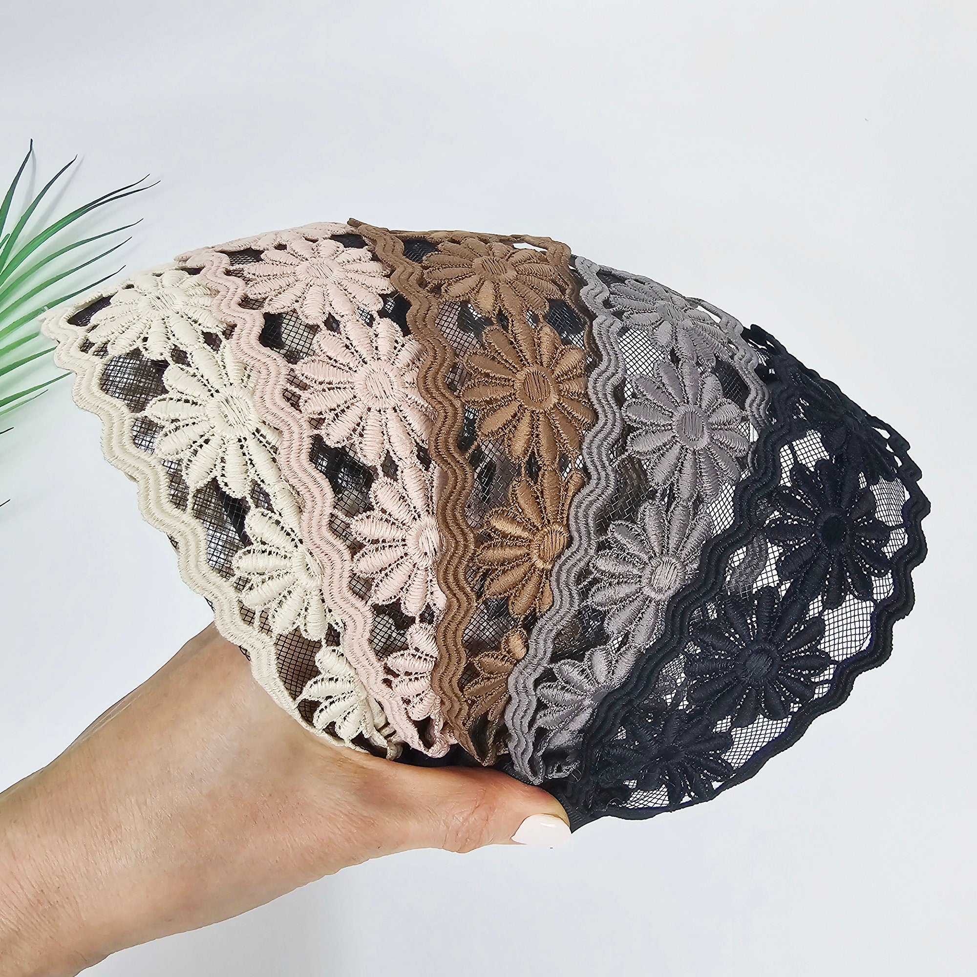 Handmade Sunflower Embroidery Lace Fabric Wide Headband (2.0 Inch) / Hair Accessories for Woman