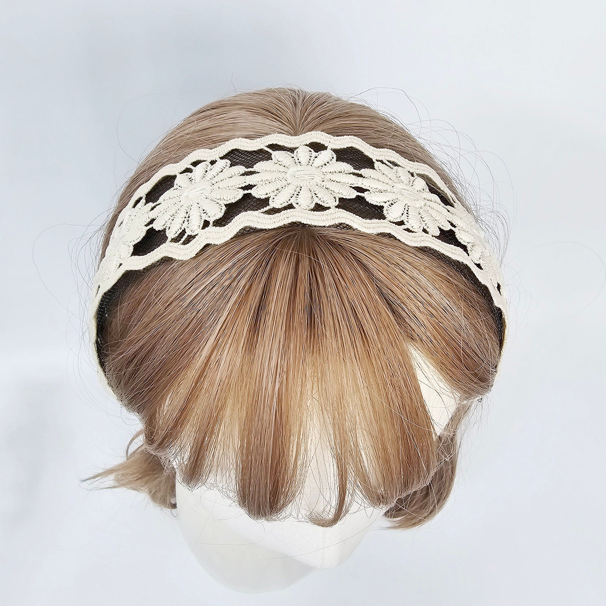 Handmade Sunflower Embroidery Lace Fabric Wide Headband (2.0 Inch) / Hair Accessories for Woman