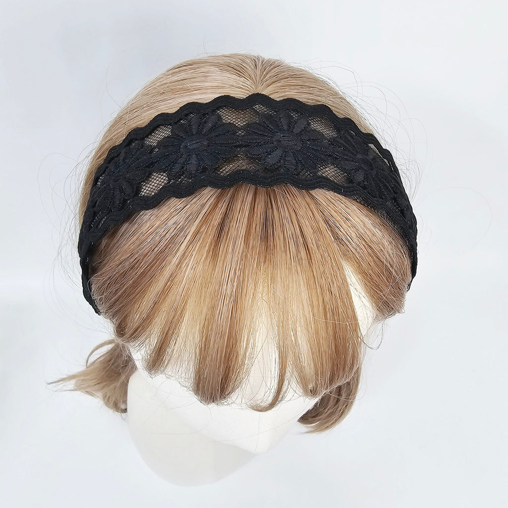 Handmade Sunflower Embroidery Lace Fabric Wide Headband (2.0 Inch) / Hair Accessories for Woman