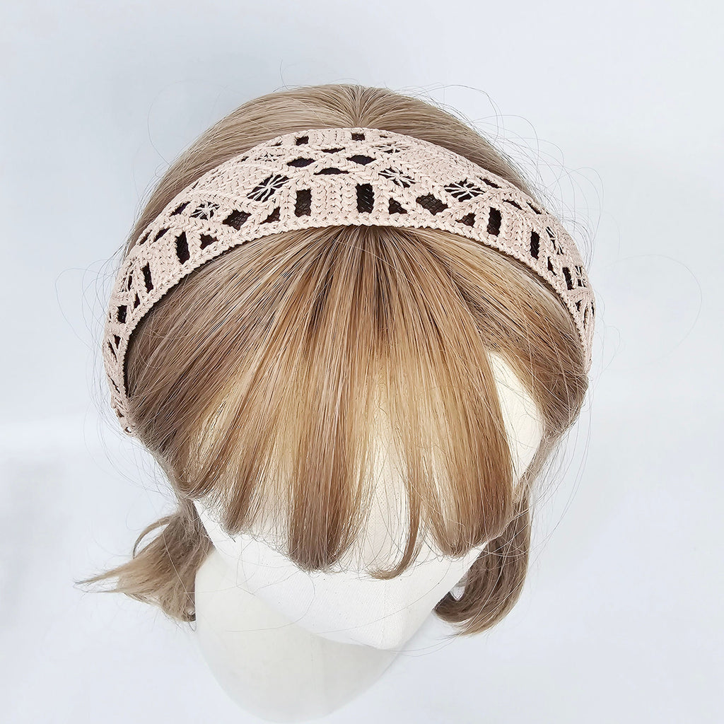 Handmade Knitted Embroidery Lace Fabric Wide Headband (1.8 Inch) / Hair Accessories for Woman