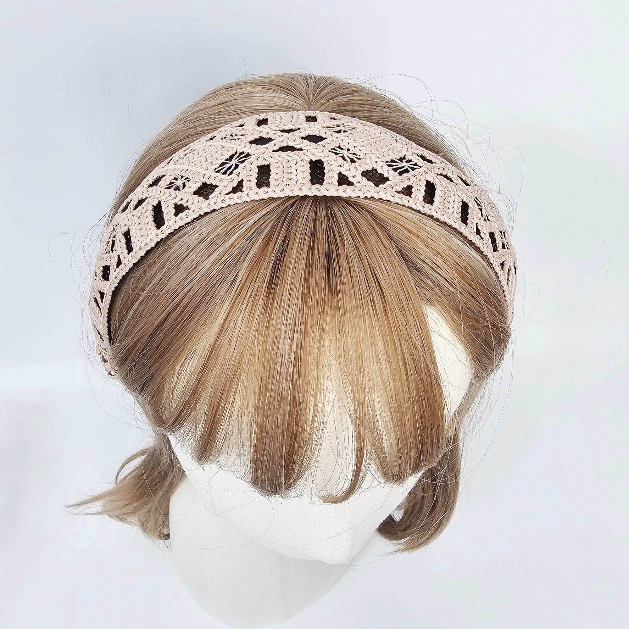 Handmade Knitted Embroidery Lace Fabric Wide Headband (1.8 Inch) / Hair Accessories for Woman