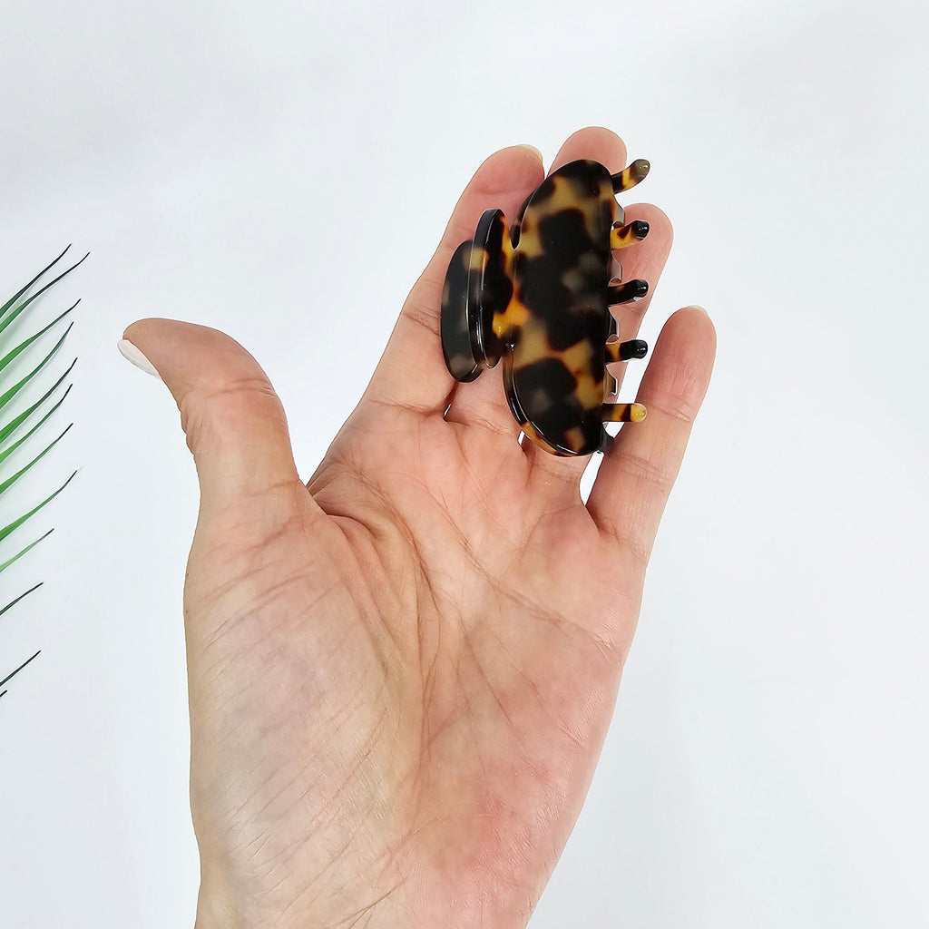 Luxurious Simple Half Moon Half-Tie Hair Claw Clip (2.4 Inch) / Tortoise Shell French Hair Claw / Hair Barrette for Woman