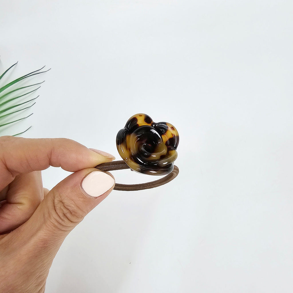Leopard Blooming Rose Ponytail Hair Tie / Simple Cute Ponytail Holder / Hair Accessory for Woman / French Hair Tie