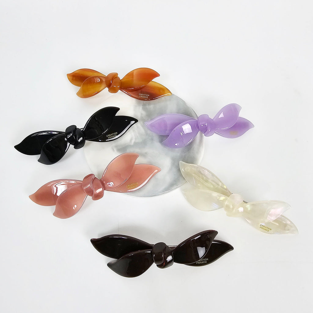 Cellulose acetate double wave bow hair clip, French barrette in black and pastel colors, side hair accessory for women.