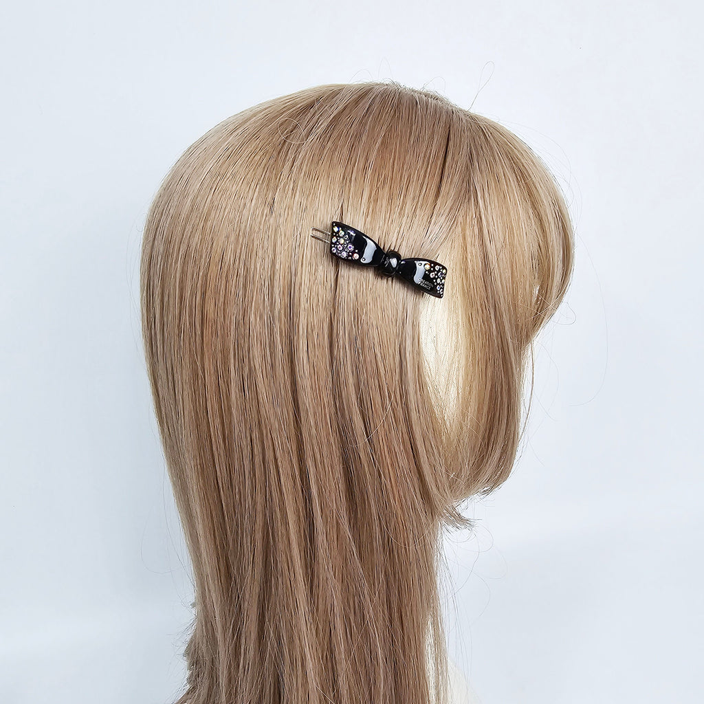 Cubic Diagonal Mini Ribbon Bobby Pin (2.2 Inch) / Tortoise Marble French Hair Pin Clip / Hair Accessory for Woman / Bow Barrette