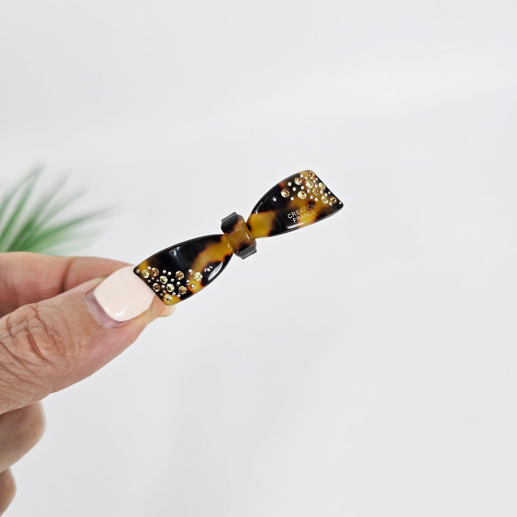 Cubic Diagonal Mini Ribbon Bobby Pin (2.2 Inch) / Tortoise Marble French Hair Pin Clip / Hair Accessory for Woman / Bow Barrette