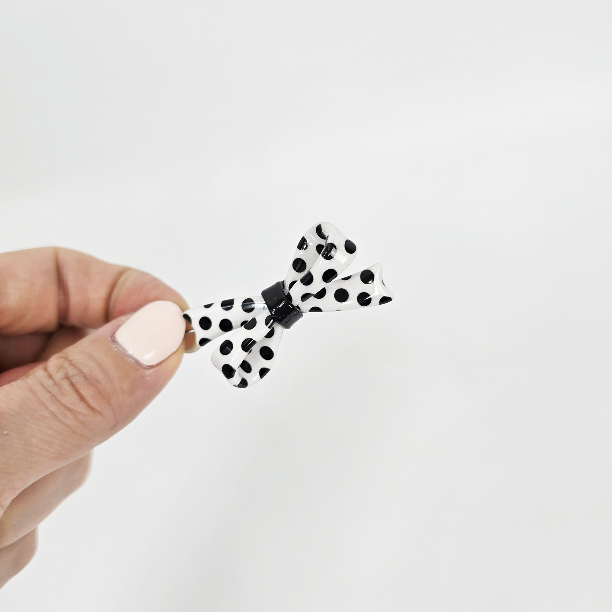 Dot Double Ribbon Bobby Pin (1.8 Inch) / Tortoise Marble French Hair Pin Clip / Hair Accessory for Woman / Bow Barrette