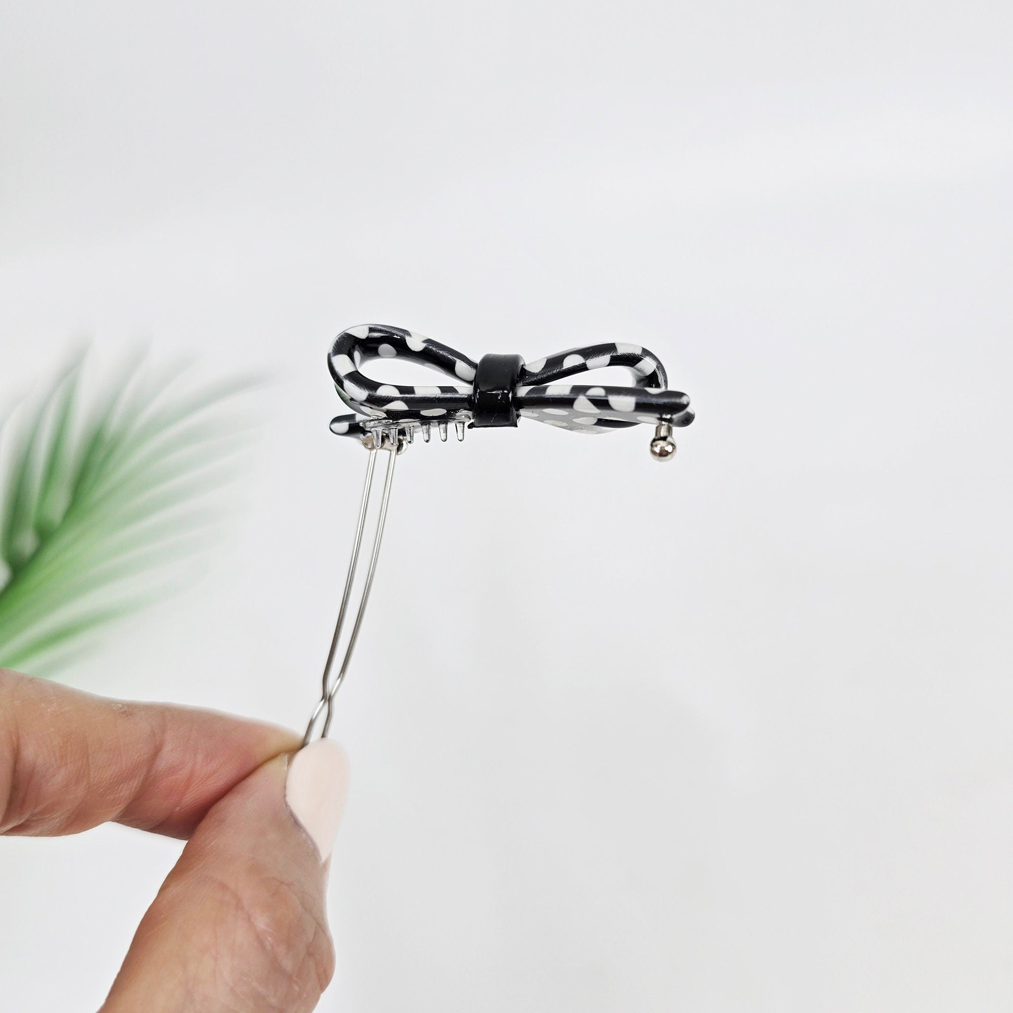 Dot Double Ribbon Bobby Pin (1.8 Inch) / Tortoise Marble French Hair Pin Clip / Hair Accessory for Woman / Bow Barrette