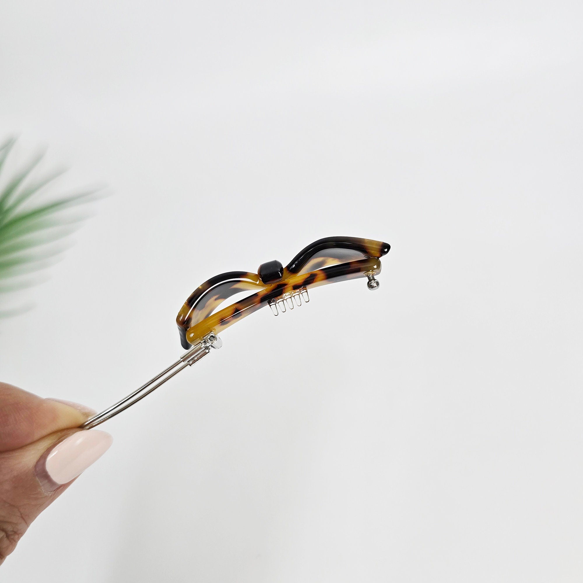 Cubic Diagonal Mini Ribbon Bobby Pin (2.2 Inch) / Tortoise Marble French Hair Pin Clip / Hair Accessory for Woman / Bow Barrette