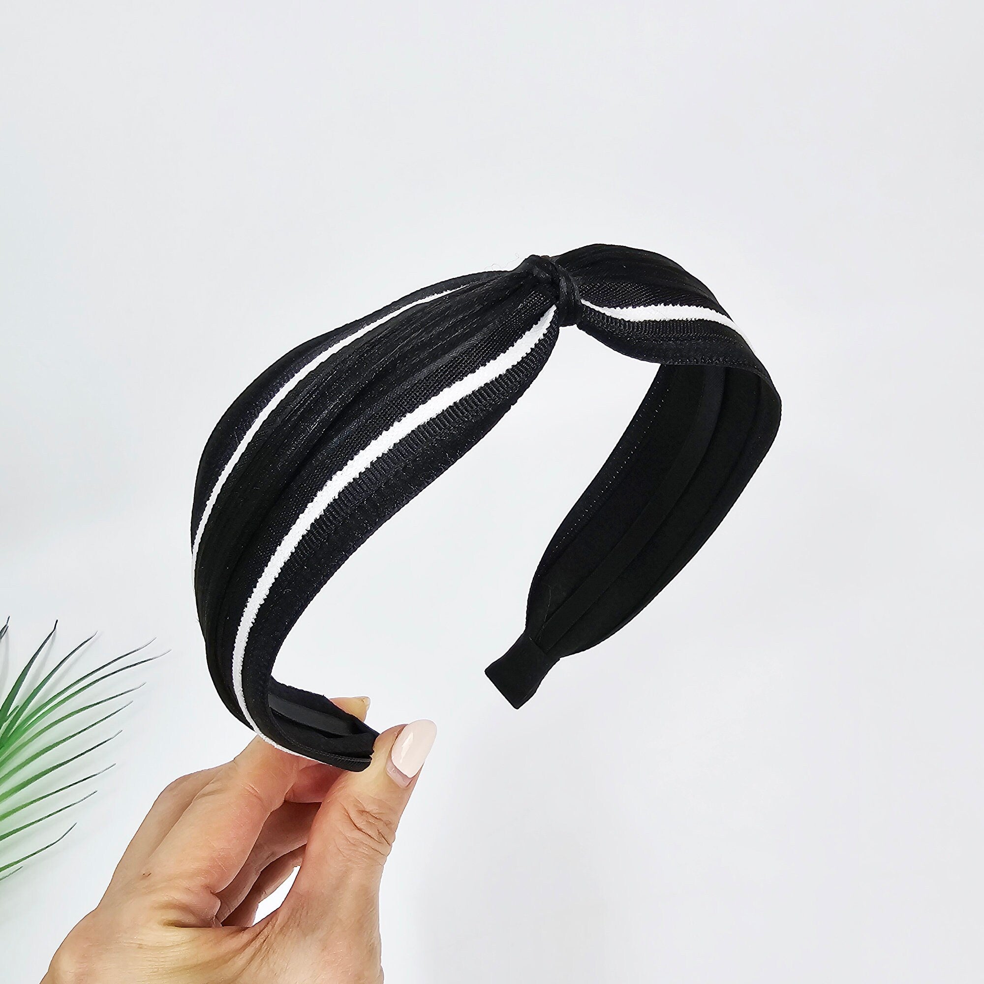 Black Grace Knot Wide Headband (1.6 Inch) / Simple Hair Turban / Hair Bandana for Woman