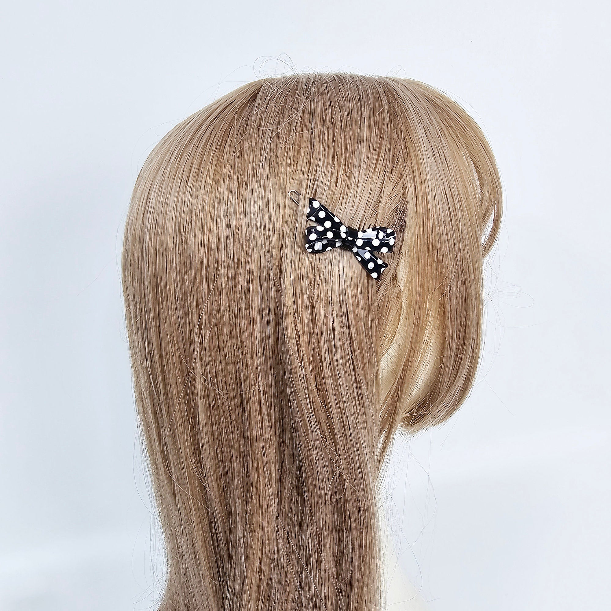 Dot Double Ribbon Bobby Pin (1.8 Inch) / Tortoise Marble French Hair Pin Clip / Hair Accessory for Woman / Bow Barrette