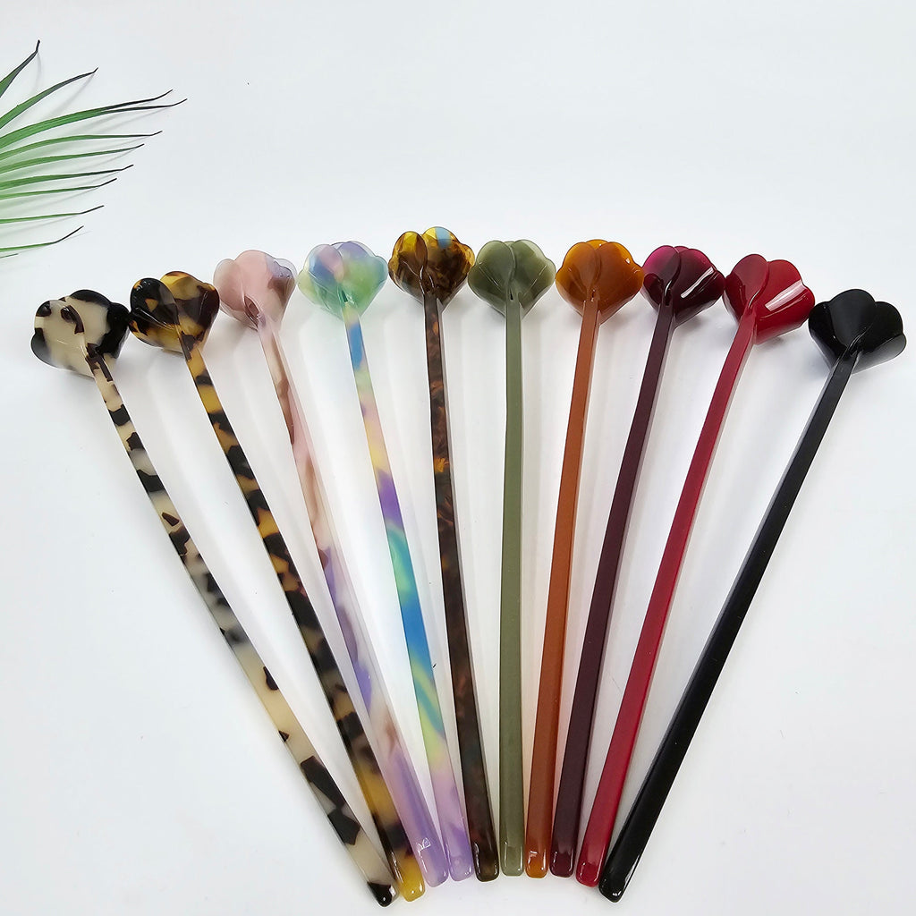 Blooming Rose Small Flower Updo Hair Stick (6.9 Inch) / Vintage Leopard French Hair Pin / Hair Fork for Thick Hair